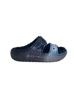 Crocs Women’s Black Glitter Faux Fur Lined Slide Sandals Size M4/W6